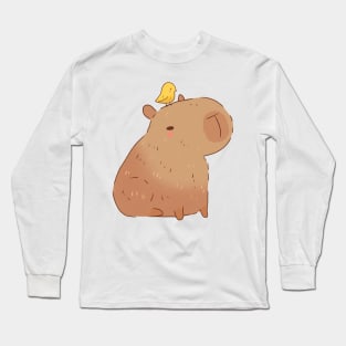 Capybara and bird illustration Long Sleeve T-Shirt